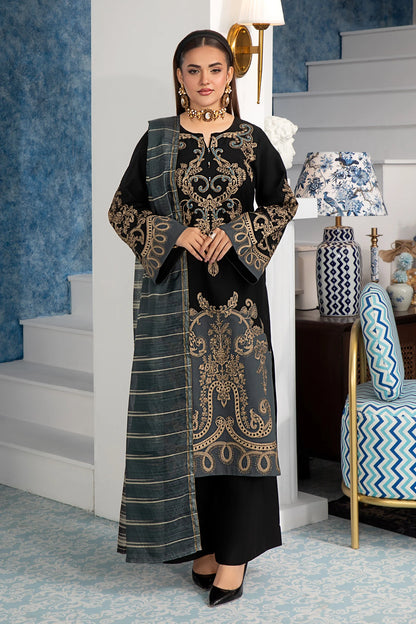 Midnight Black Gold Mehek Full Embroidery Palazzo Suit