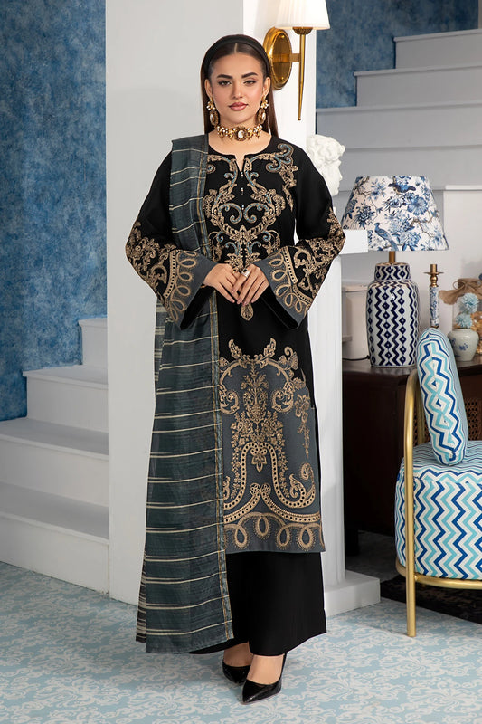 Midnight Black Gold Mehek Full Embroidery Palazzo Suit