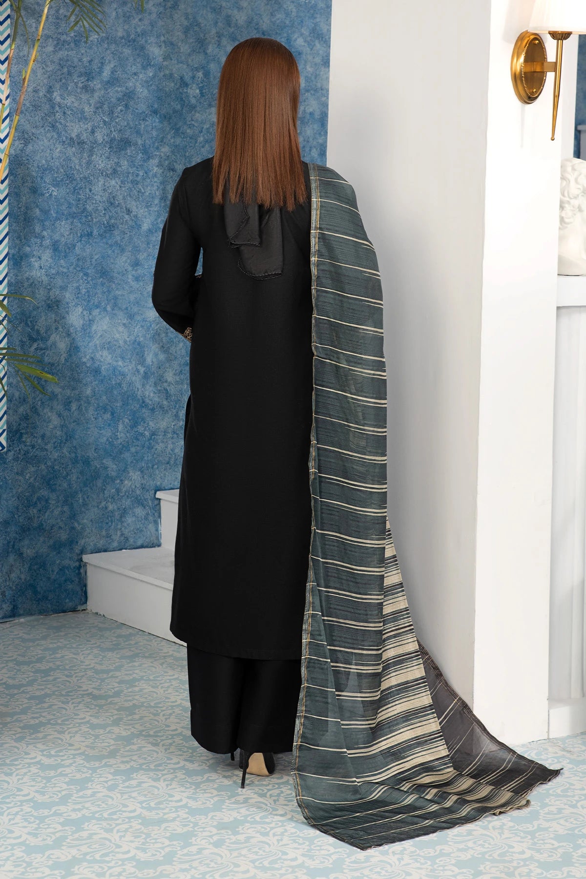 Midnight Black Gold Mehek Full Embroidery Palazzo Suit