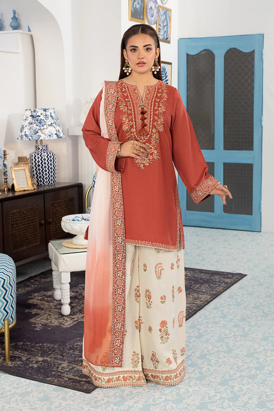 Burnt Orange Mehek Short Kameez Trouser Suit