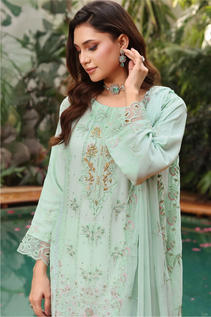 Mint Green Embroidered Sharara Suit | Drape Edit '26 | Pakistani Party Wear – London