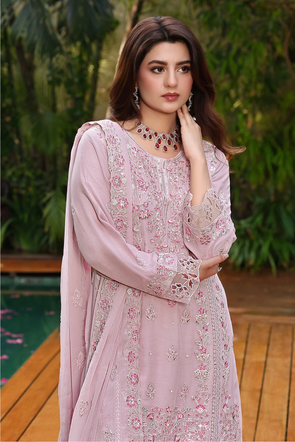 Dusty Rose Embroidered Sharara Suit | Drape Edit '26 | Pakistani Party Wear – London