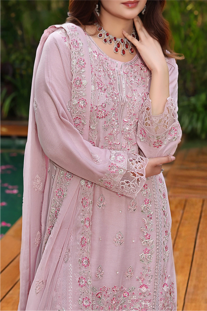 Dusty Rose Embroidered Sharara Suit | Drape Edit '26 | Pakistani Party Wear – London
