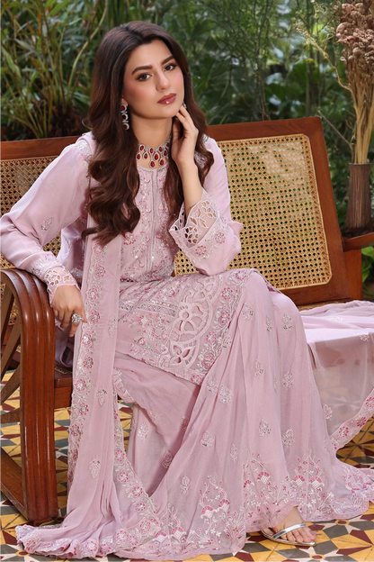 Dusty Rose Embroidered Sharara Suit | Drape Edit '26 | Pakistani Party Wear – London