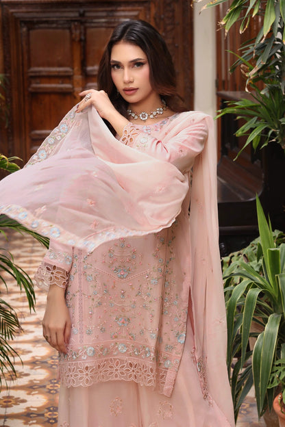 Blush Pink Embroidered Sharara Suit | Drape Edit '26 | Pakistani Party Wear – London