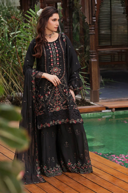 Black Embroidered Sharara Suit | Drape Edit '26 | Pakistani Party Wear – London