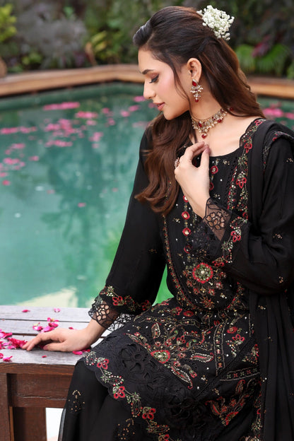 Black Embroidered Sharara Suit | Drape Edit '26 | Pakistani Party Wear – London