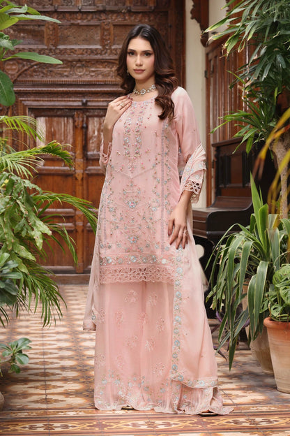 Blush Pink Embroidered Sharara Suit | Drape Edit '26 | Pakistani Party Wear – London