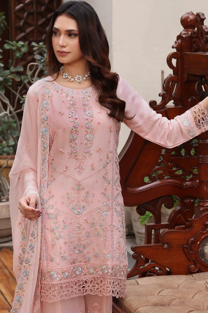 Blush Pink Embroidered Sharara Suit | Drape Edit '26 | Pakistani Party Wear – London