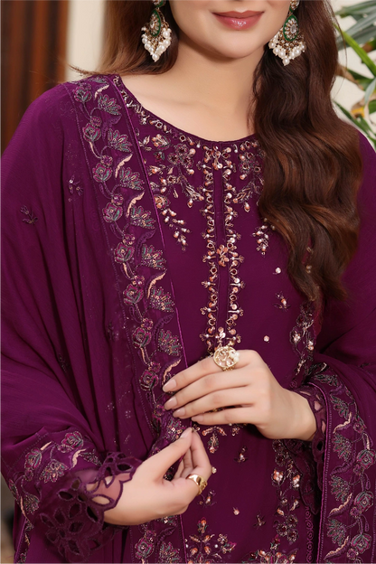 Wine Purple Embroidered Sharara Suit | Drape Edit '26 | Pakistani Party Wear – London