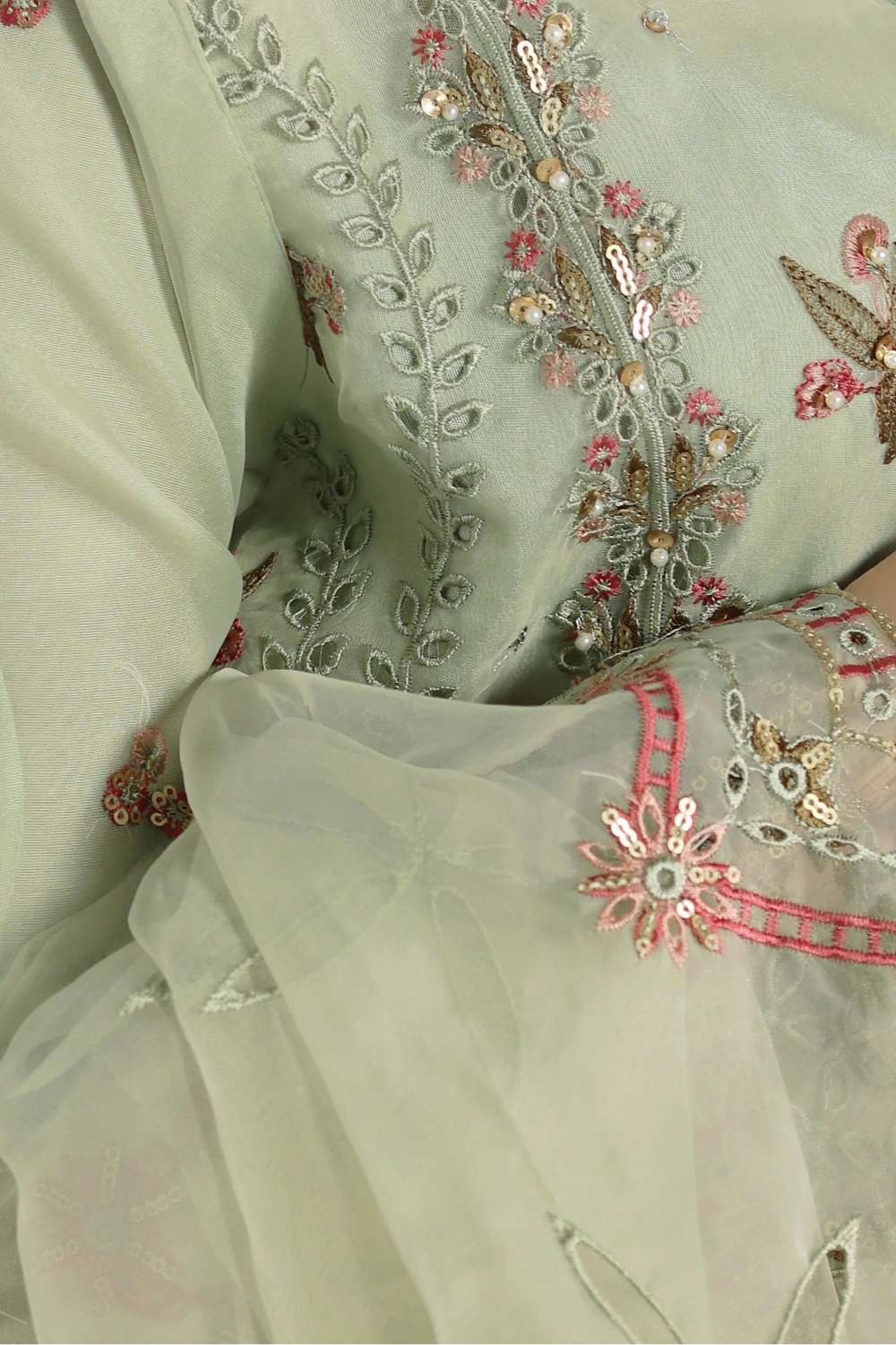 Sage Green Embellished Organza Suit | Mahnur Collection | Doli London Bridal Wear