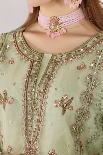Sage Green Embellished Organza Suit | Mahnur Collection | Doli London Bridal Wear