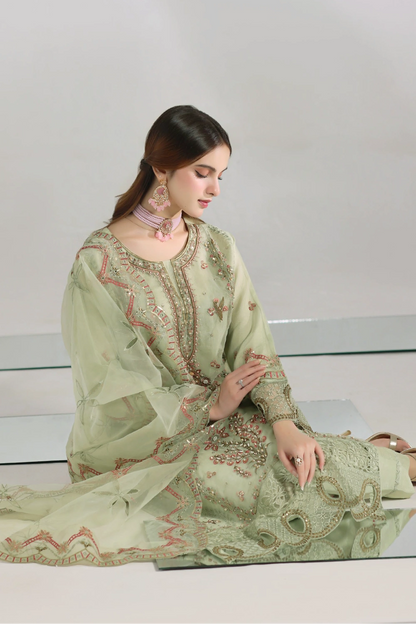 Sage Green Embellished Organza Suit | Mahnur Collection | Doli London Bridal Wear