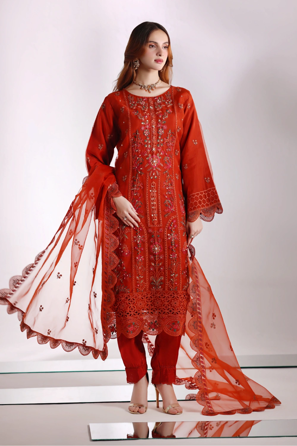 Rust Embellished Organza Suit | Mahnur Collection | Doli London Bridal Wear
