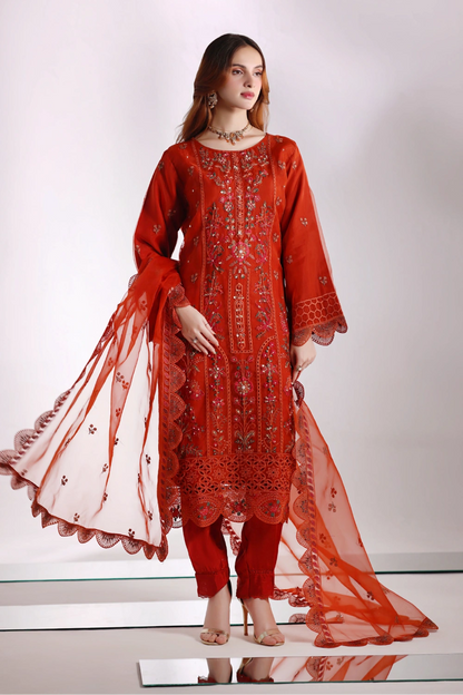 Rust Embellished Organza Suit | Mahnur Collection | Doli London Bridal Wear