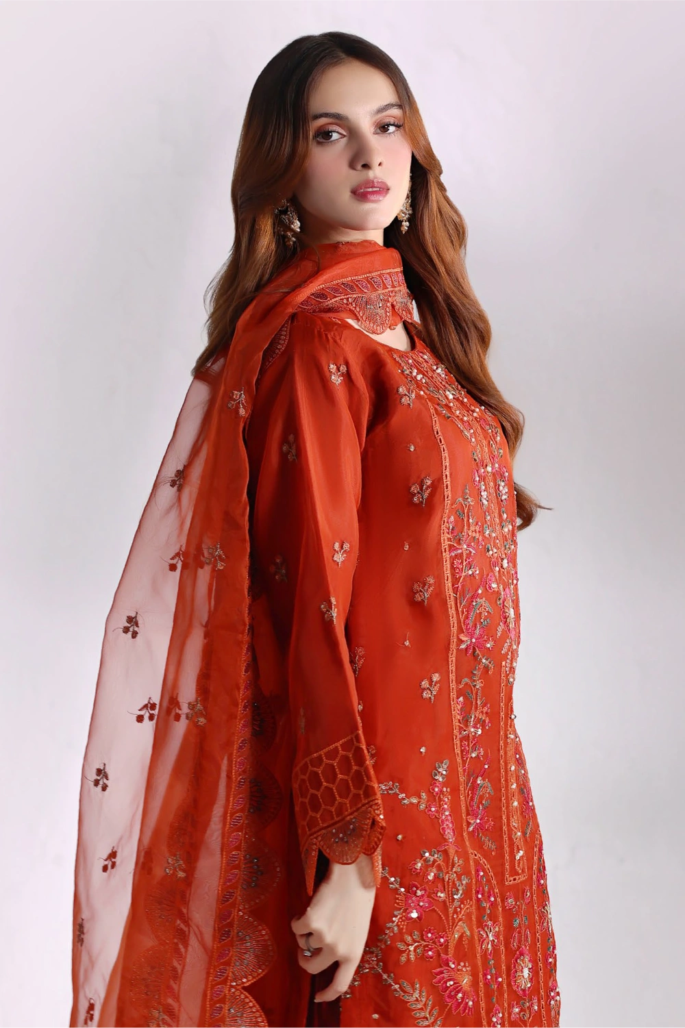 Rust Embellished Organza Suit | Mahnur Collection | Doli London Bridal Wear