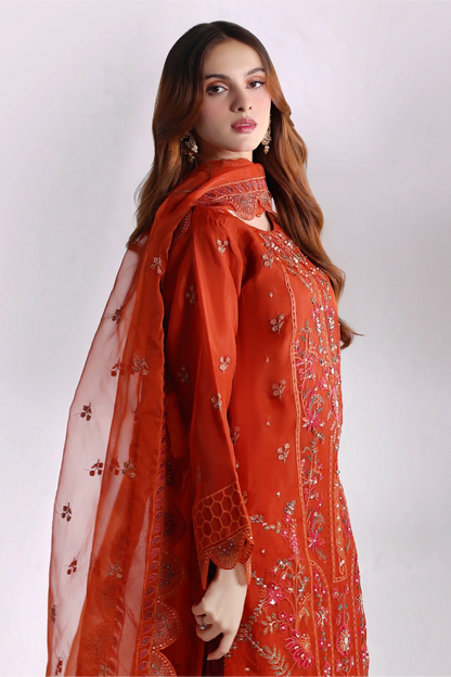 Rust Embellished Organza Suit | Mahnur Collection | Doli London Bridal Wear