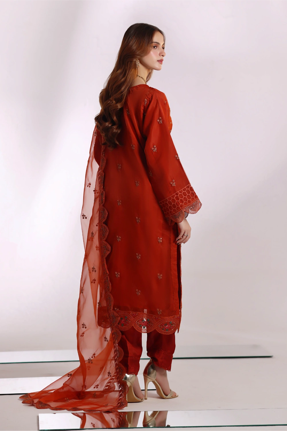 Rust Embellished Organza Suit | Mahnur Collection | Doli London Bridal Wear