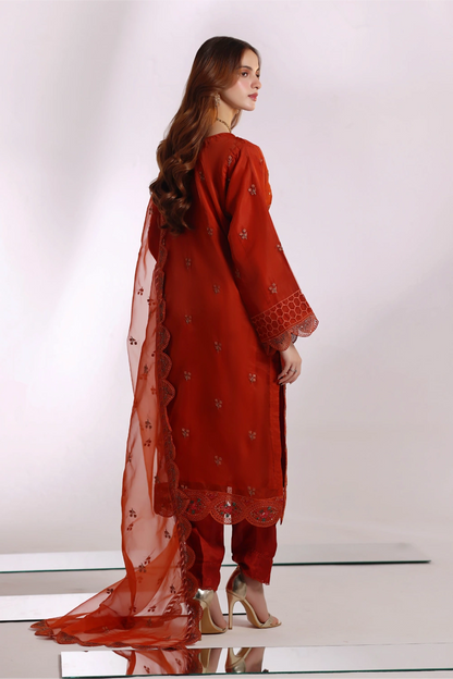 Rust Embellished Organza Suit | Mahnur Collection | Doli London Bridal Wear