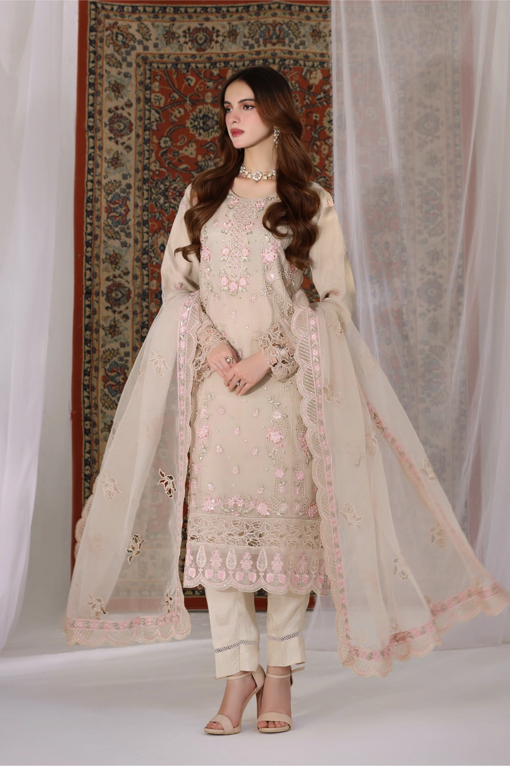 Ivory Embellished Organza Suit | Mahnur Collection | Doli London Bridal Wear