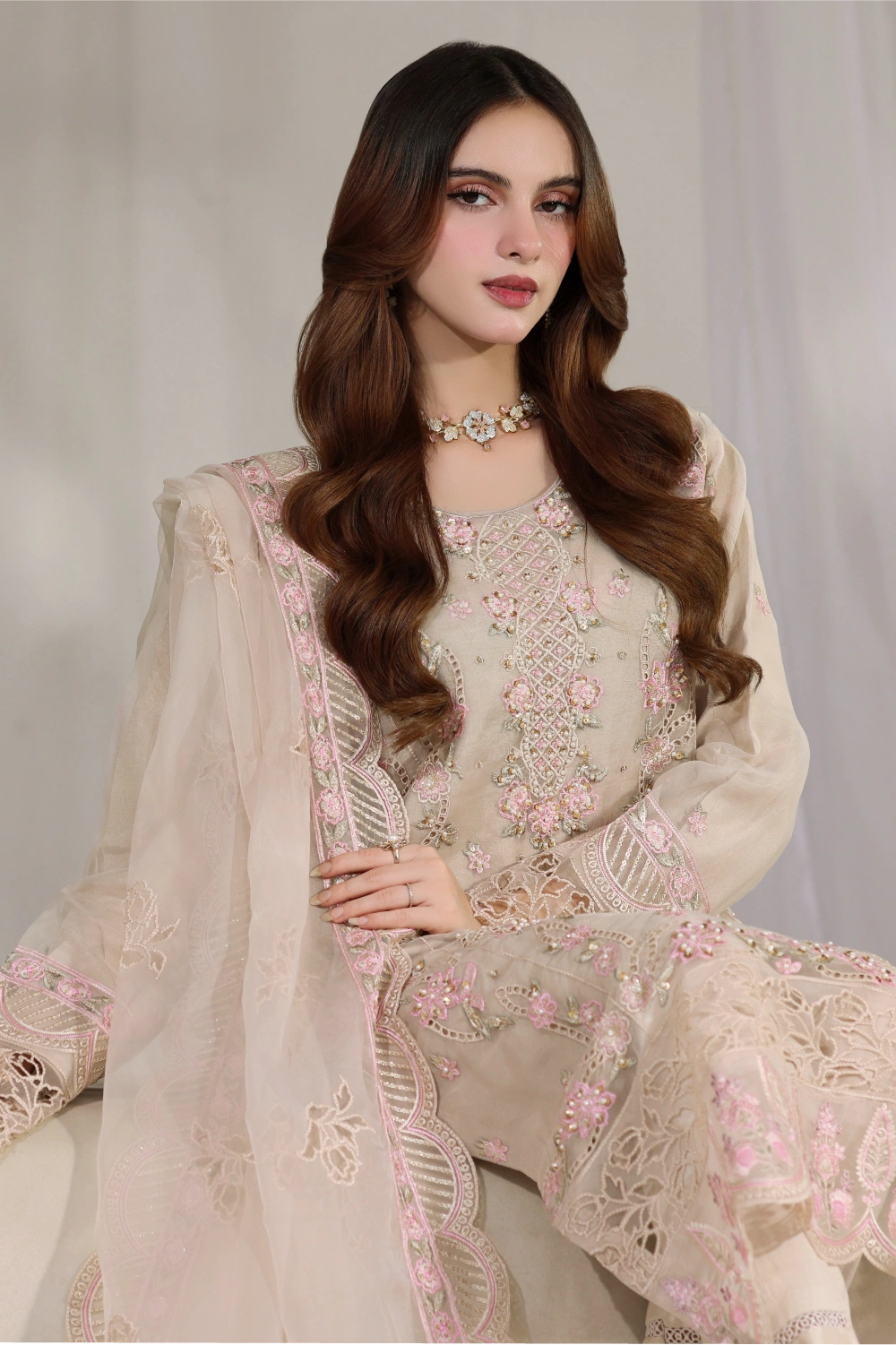 Ivory Embellished Organza Suit | Mahnur Collection | Doli London Bridal Wear
