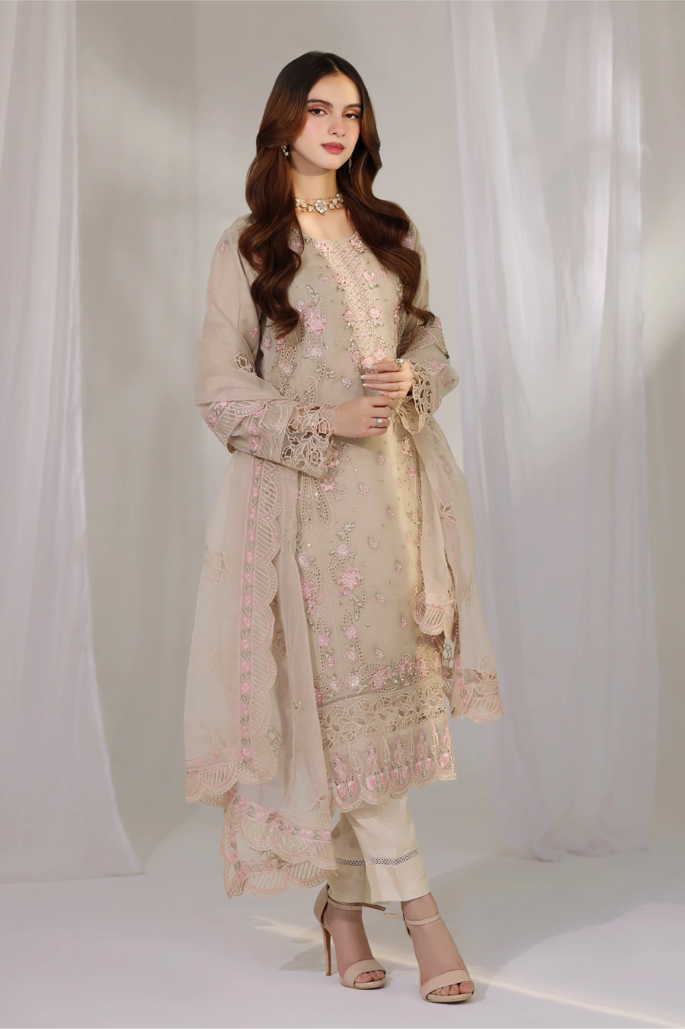Ivory Embellished Organza Suit | Mahnur Collection | Doli London Bridal Wear