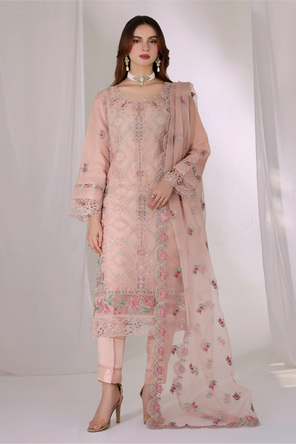Blush Pink Embellished Organza Suit | Mahnur Collection | Doli London Bridal Wear