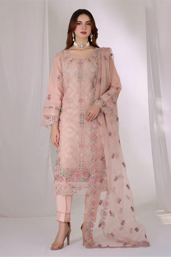 Blush Pink Embellished Organza Suit | Mahnur Collection | Doli London Bridal Wear