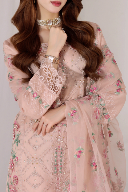 Blush Pink Embellished Organza Suit | Mahnur Collection | Doli London Bridal Wear