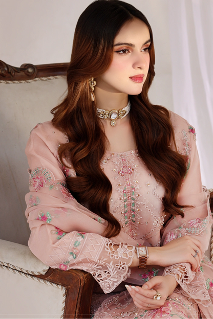 Blush Pink Embellished Organza Suit | Mahnur Collection | Doli London Bridal Wear