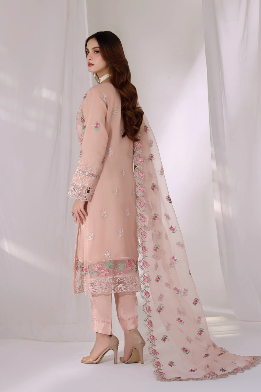 Blush Pink Embellished Organza Suit | Mahnur Collection | Doli London Bridal Wear