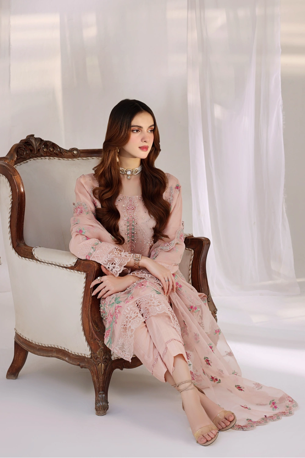 Blush Pink Embellished Organza Suit | Mahnur Collection | Doli London Bridal Wear