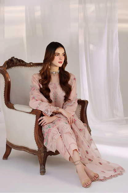 Blush Pink Embellished Organza Suit | Mahnur Collection | Doli London Bridal Wear