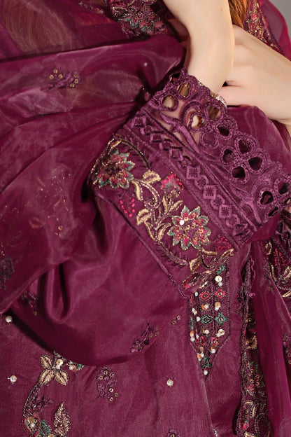 Wine Plum Embellished Organza Suit | Mahnur Collection | Doli London Bridal Wear