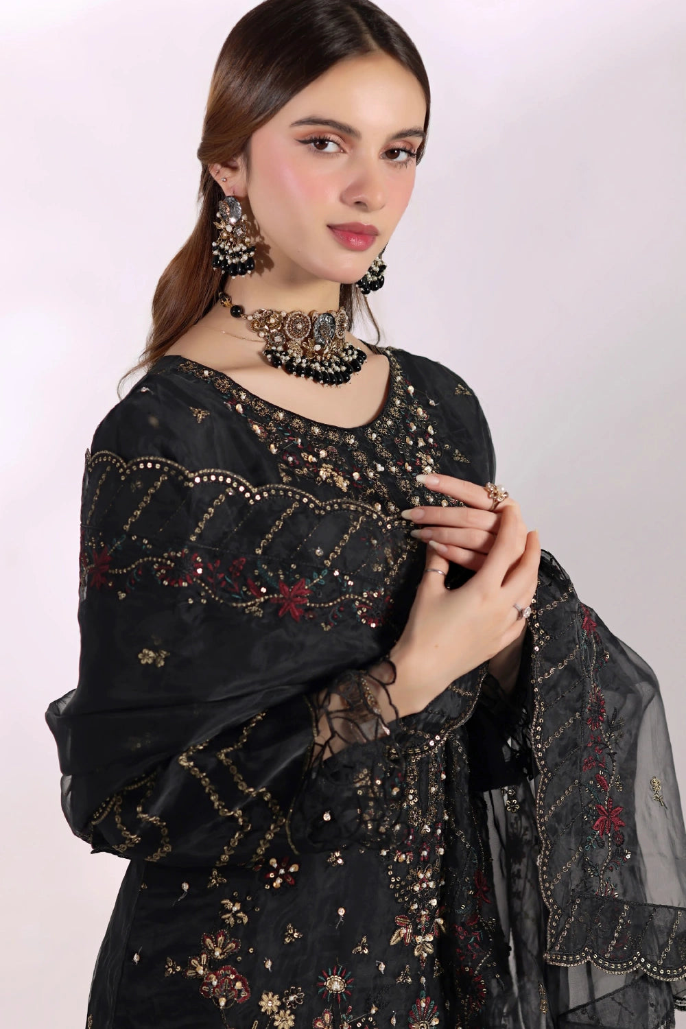 Black Embellished Organza Suit | Mahnur Collection | Doli London Bridal Wear