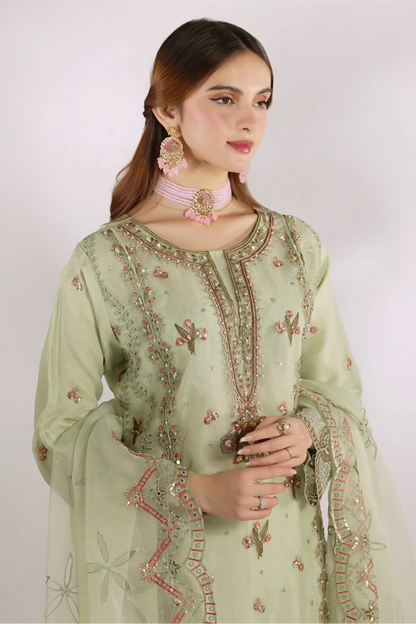Sage Green Embellished Organza Suit | Mahnur Collection | Doli London Bridal Wear