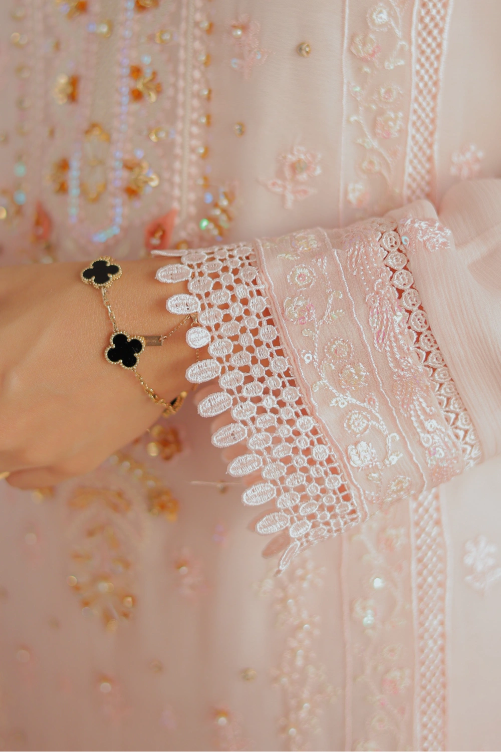 Powder Pink Embroidered Straight Suit | Mirha Edit '26 | Pakistani Formal Wear – London