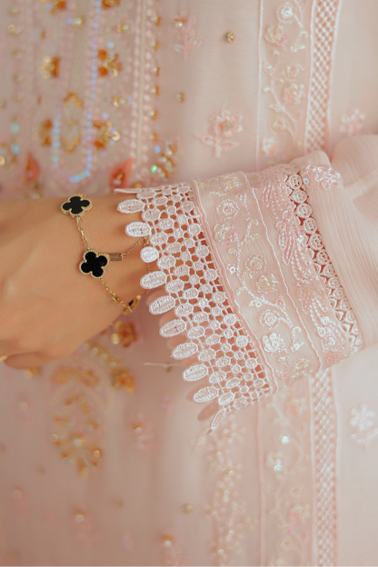 Powder Pink Embroidered Straight Suit | Mirha Edit '26 | Pakistani Formal Wear – London