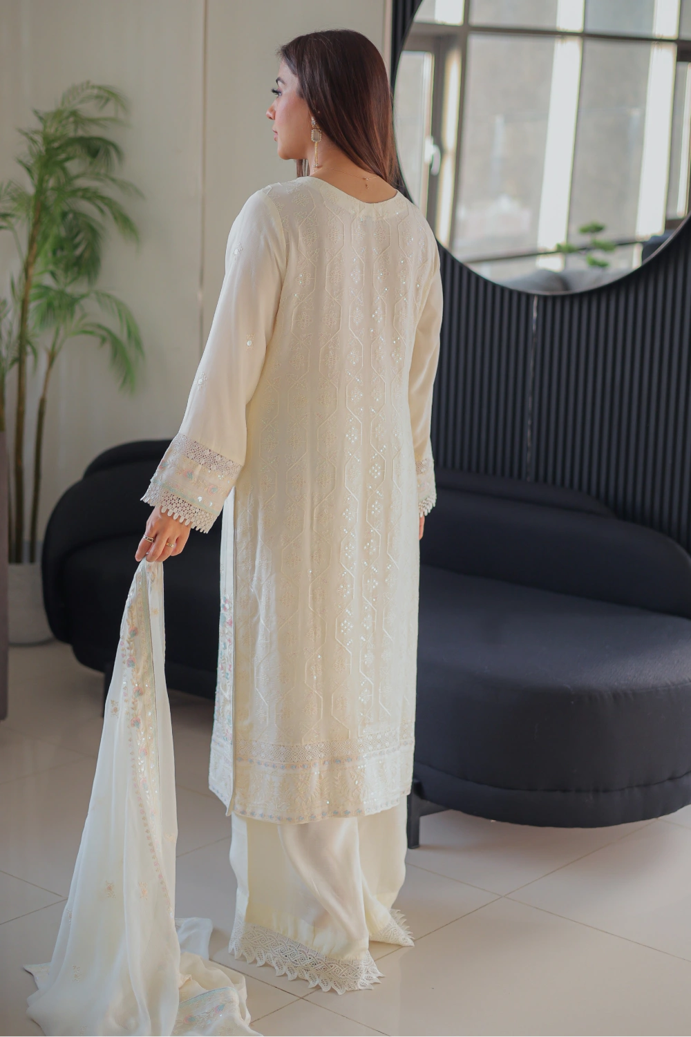 Ivory Embroidered Straight Suit | Mirha Edit '26 | Pakistani Formal Wear – London
