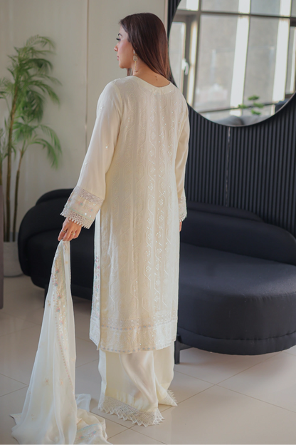 Ivory Embroidered Straight Suit | Mirha Edit '26 | Pakistani Formal Wear – London