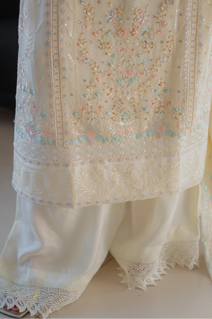 Ivory Embroidered Straight Suit | Mirha Edit '26 | Pakistani Formal Wear – London