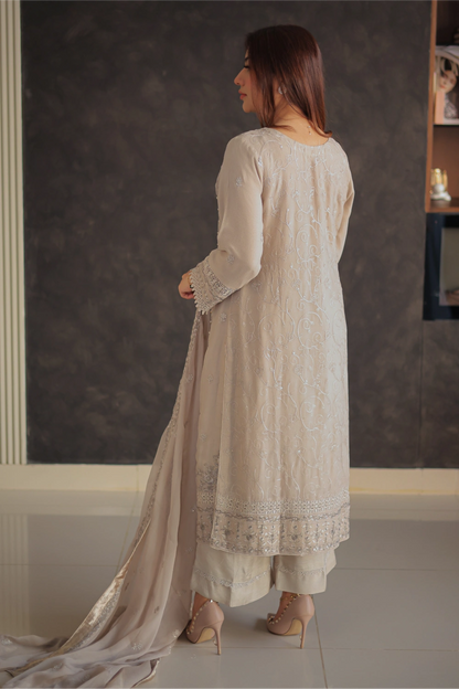 Beige Embroidered Straight Suit | Mirha Edit '26 | Pakistani Formal Wear – London
