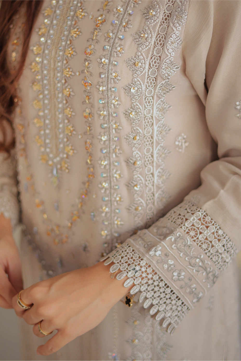 Beige Embroidered Straight Suit | Mirha Edit '26 | Pakistani Formal Wear – London