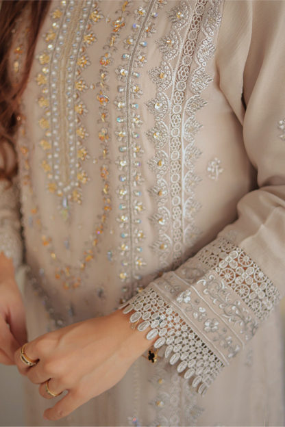 Beige Embroidered Straight Suit | Mirha Edit '26 | Pakistani Formal Wear – London