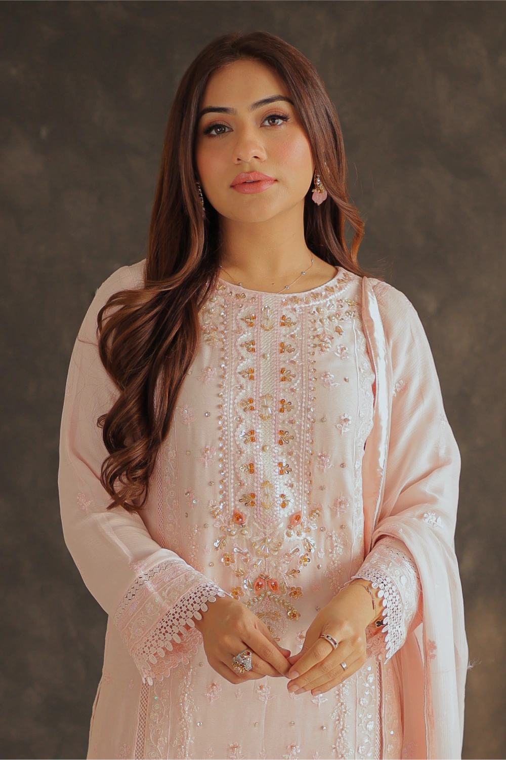 Powder Pink Embroidered Straight Suit | Mirha Edit '26 | Pakistani Formal Wear – London