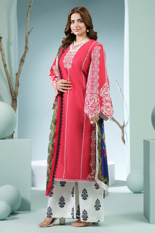Coral Pink Embroidered Kurta Set | Ready to Wear | Doli London