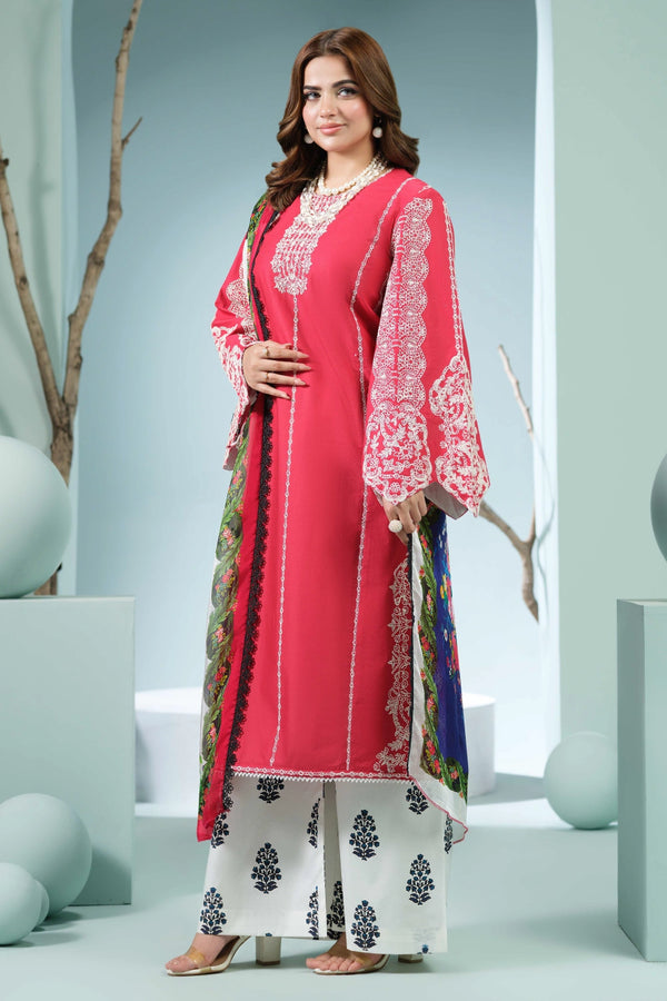 Coral Pink Embroidered Kurta Set | Ready to Wear | Doli London