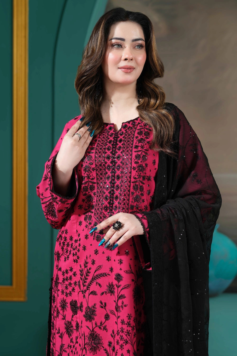 Hot Pink Printed Kurta Set | Ready to Wear | Doli London