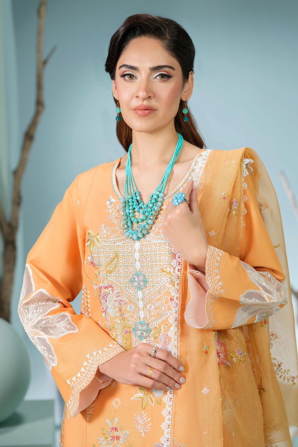 Peach Embroidered Kurta Set | Ready to Wear | Doli London