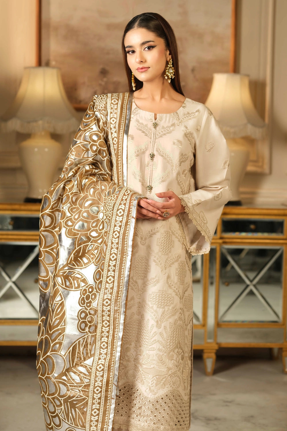 Ivory Gold Foil Kurta Set | Ready to Wear | Doli London